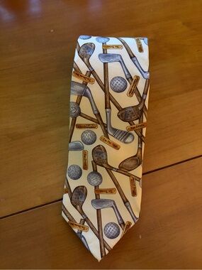 Lands End Classic Golf Club Pattern Silk Tie - Yellow